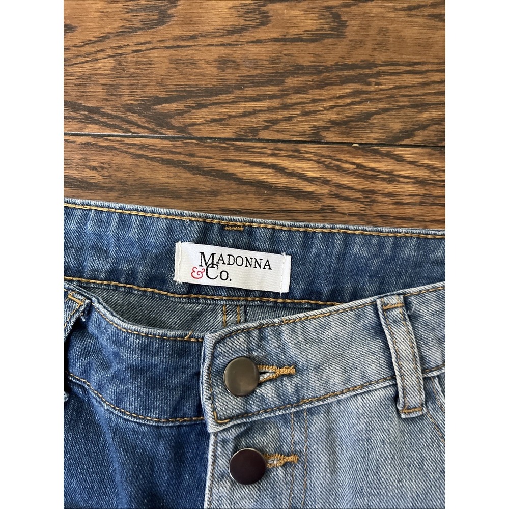 Madonna & Co Denim Jeans W/ Skirt Overlay XL Distressed Cinched Ankle $139 MSRP - Picture 6 of 12